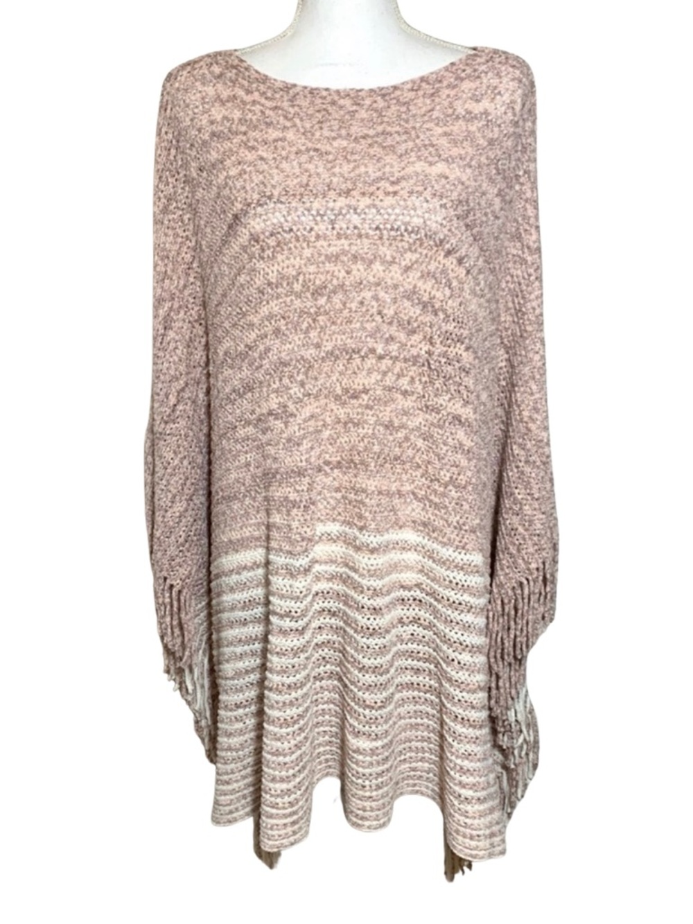 Raj Cream and Pink Knit Poncho Sweater Women‎ One Size
